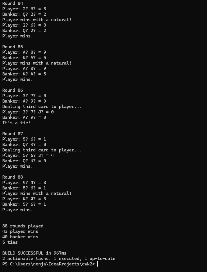 Screenshot of the Baccarat application