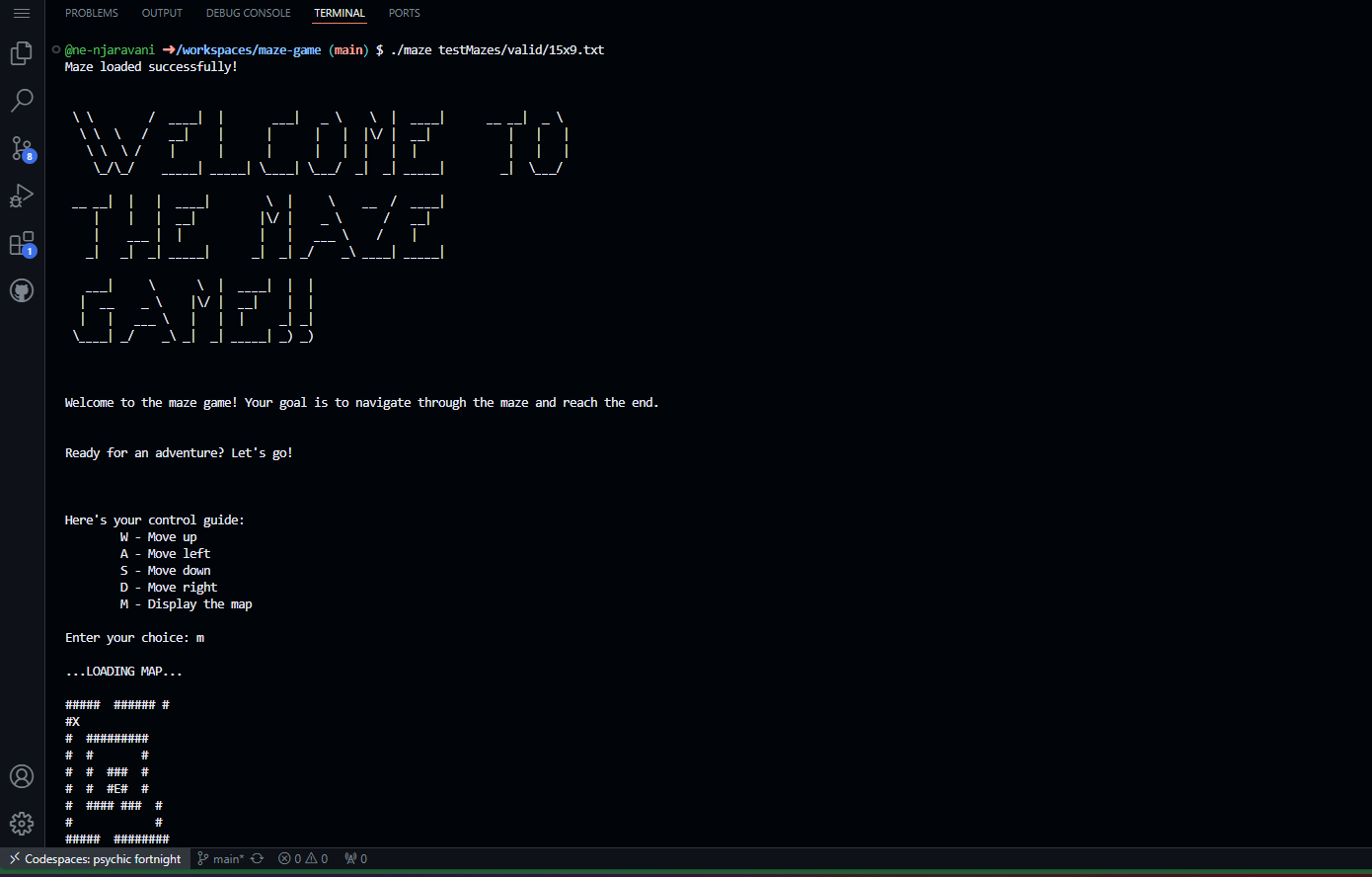 Screenshot of the Terminal Maze Game